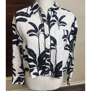 TAHARI 100% Linen Shirt Womens S Natural European Flax Button Up cropped boxy